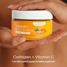 Turmeric Body Scrub Vitamin C Exfoliating Body Scrub With Collagen And Coconut Oil Body Exfoliator Dead Skin Remover Smooth And Hydrated Natural Scrub For Butt Bikini Area With Loofah - White - 查看 8