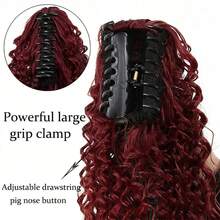 24英寸卷曲爪夹马尾假发，丝质爪夹马尾假发，自然柔软，女士假发 - 黑色 - 查看 6