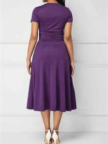 2026 Best Selling Fashionable Temperament Chic Plus Size Asymmetrical Hem V-Neck Dress Party Evening Dress Women's Evening Dress Mini Dress  Elegant    Asymmetrical  Wrap  Ring    Wedding - Màu tím - Xem 3