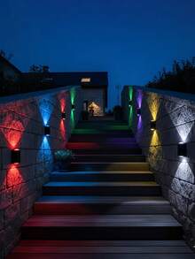 2pcs Outdoor Solar Powered Garden Lights, Warm White/White/RGB 3 Color Options, 9 Lighting Modes, Suitable For Garden, Villa, Fence, Yard, Valentine's Day Garden Decor And Holiday Party Decoration Solar LED Fence Lights - Black - View 6