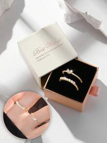 Gift Box Set Elegant Cubic Zirconia Stackable Rings, Fashion Jewelry For Women Wedding Party, Copper Material Non-Fading Non-Allergic, Ideal Holiday Gift - Gold - View 8