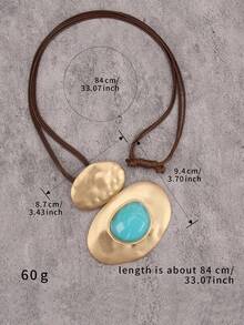 1pc Exaggerated Asymmetrical Oval Alloy Pendant Necklace, Luxury Chic Personality Blue Resin Sweater Chain Necklace, Valentine's Day Party Gift, Boyfriend/Couple, Daily Wear - Blue Resin - View 6