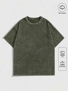 2026 Summer Tops1pc Retro Water Washed T Shirts, Artistic Graphic Featuring A Blooming Rose Intertwined With Bold Anti Social Club Text Symbolizing Contrast Between Beauty And Isolation Vintage 100% 230g Pure Cotton Casual Tee For Men,Street Y2K, Summer Tops, New Year Gifts,UnisexLoose And Comfortableshirt - 軍綠色 - 查看 2