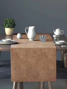 Soft Velvet Textured Stain Resistant Modern Table Runner - Minimal Dining Room Decor - Luxury Elegant Table Setting - Brown - View 2