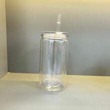 2个双层壁马克杯 | 16盎司透明塑料杯，带竹盖和吸管 | 预钻孔雪球杯，适用于雪球亮片DIY梅森罐 - 彩色 - 查看 14