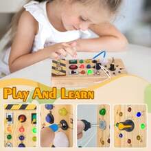 Hoarosall Montessori - Tabla ocupada para s pequeños tabla ocupada de madera para bebés con 8 interruptores de luz LED juguetes sensoriales con interruptor de luz juguetes de viaje para bebés y s-B016 - Tablero de actividades Montessori - Ver 4