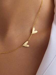 1pc Customized Multi-Heart Engraved Necklace, Gold Heart Pendant Necklace, Stainless Steel Chain, Can Customize 1-3 Names, Multi-Heart Necklace, Valentine's Day Couples Necklace, Women's Necklace, Family Necklace, Love Element Jewelry, Ramadan, Birthday, Anniversary Gift, Customized Gift, Mother's Day Gift, Personalized Gift - Multicolor - View 7