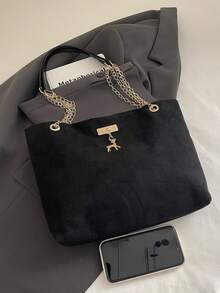 Retro Commuter Texture Chain Shoulder Bag For Women, 2026 Winter New Stylish Ins Underarm Tote Bag - Black - View 3