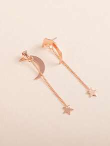 1 Pair Women's Fashionable & Elegant Star & Moon Earrings, Versatile For Daily Wear - Rose Gold - View 4