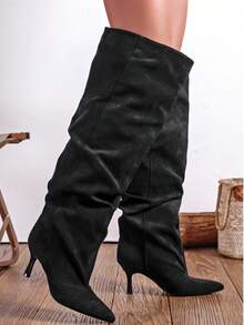 Women's Fashionable Pointed-Toe Over-The-Knee Boots With A Pleated Design, Exuding Charm And Sexiness, Suitable For Parties, Weddings, And Formal Occasions. - Black - View 2