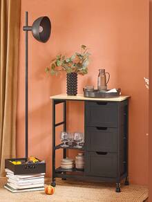 SoBuy Serving Trolley With Wheels, Kitchen Trolley With 1 Tray, Side Table, Rolling Trolley For Kitchen, Living Room, Dining Room – Ideal For Single Kitchens, Kitchen Cabinets With Worktop, White, 68x85x38 Cm, FKW79-W - Black - View 3