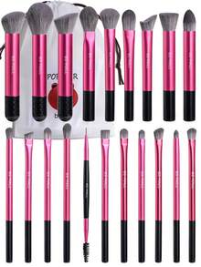 BS-MALL 20pcs Professional Full Face Makeup Brush Set With Pouch, High Quality Foundation, Blush, Contour, Eye Shadow Brushes, Soft Bristles, No Shedding - Hot Pink - View 7