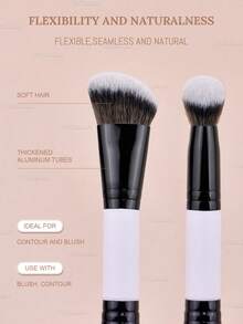 1pc Duo Brush, Makeup Brush For Applying Foundation & Concealer, Creates An Airbrushed Finish, Made With Vegan, Cruelty-Free Bristles - Black and White - View 4