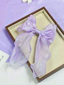 1Pc Premium Hair Bow For Women Oversized Light Purple Silk Hair Barrette With Long Tail Solid Color Hair Ribbon Elegant Hair Accessories For Women Daily Wear Birthday Christmas Valentine's Gifts For Women, Head Accesssories, Claw Clips - Mauve Purple - View 5