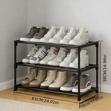 3-Tier Heavy Duty Thickened Shoe Rack, Space-Saving Storage Organizer For Men's Shoes, Strong Load-Bearing Entryway Shelf For Wardrobe & Bedroom, Ideal For Shoes & Decor, Perfect Holiday Gift - 黑色3層60cm - 查看 12