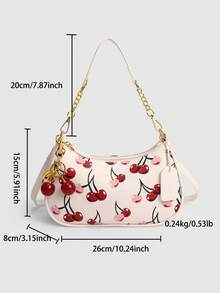 1pc Bag Handbag 2026 New High-Grade Teri Classic Strawberry Cherry Fashion Joker Retro Presbyopia Underarm Bag Fashion One-Shoulder Portable Handbag - White - View 3