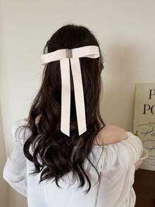 1pc Bow Hair Clip With Detachable Ribbon, Ballerina Style Sweet Hair Accessory - Champagne - View 2