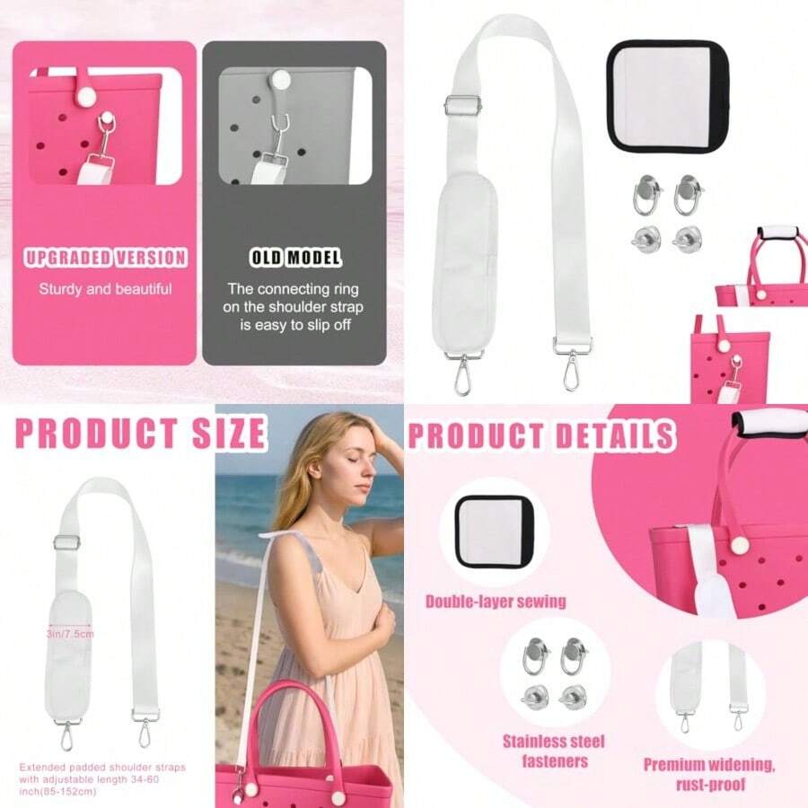 Adjustable Bag Strap Wrap Detachable Padded Shoulder Strap For Bogg Bags In XL Medium Sizes - White - View 1