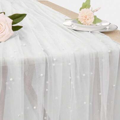 1 tấm khăn trải bàn ren ngọc trai 29"x118", khăn trải bàn voan ngọc trai lãng mạn, thích hợp trang trí bàn ăn, voan ngọc trai polyester mềm mại và thoải mái, phù hợp cho tiệc cưới, tiệc sinh nhật, cổng cưới, trang trí bàn tráng miệng.