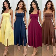 Sensual Midi Dress With Side Slit + Thin Straps • Casual Elegant • Winter • Sophisticated • Formal And Evening - Gỗ đỏ - Xem 2