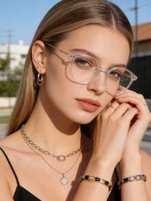 1pc Oval Shaped Fashion Computer Glasses, Unisex Eyewear For Daily Use, Computer, Gaming - Clear - View 3