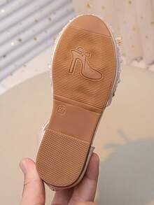 Girls' Glitter Dress Sandals, Low Heel Crystal Princess Flower Flat Shoes, Suitable For Weddings And Parties - Pink - View 6