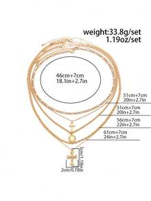 5件套哥特式十字架吊坠项链套装，男女通用朋克风情侣长项链，Y2K复古颈链，生日礼物 - 金色 - 查看 7