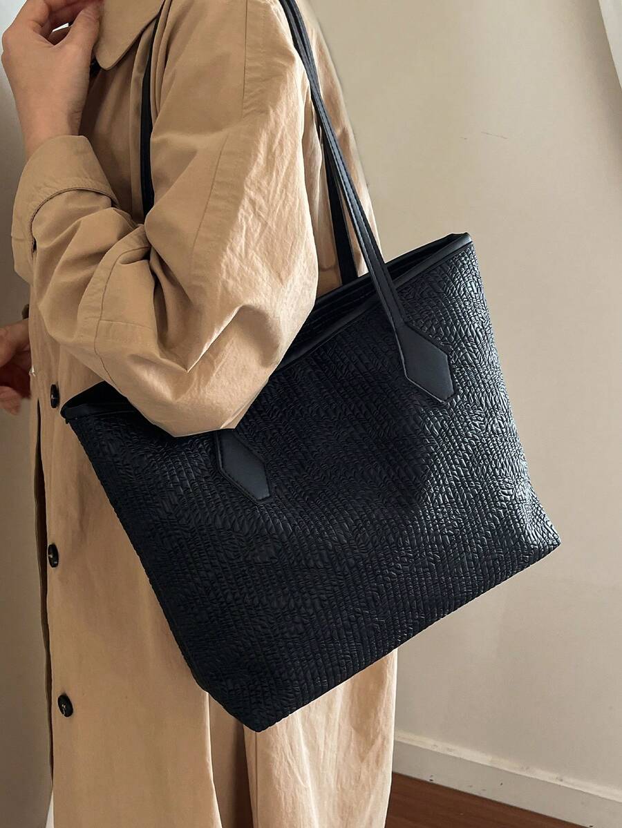 New Fashionable Simple Shoulder Bag Korean Edition Large Capacity Tote Bag - Black - View 1