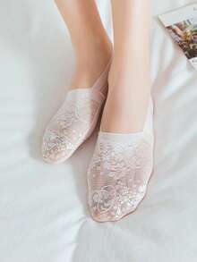 1/5/10 Pairs Women Lace Floral Boat Socks, Breathable Invisible Low Cut Casual Socks, Spring/Summer - Multicolor - View 8