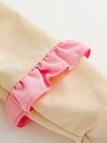 Baby Girls Autumn/Winter Outfit, Ruffle Collar Bow Pullover Sweatshirt, Hoodie, And Sports Pants Set - Apricot - View 5