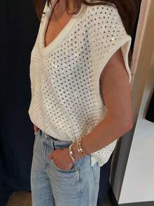 MORI 2026春夏新款女士白色圆领无袖亮片针织罩衫 - 白色 - 查看 2