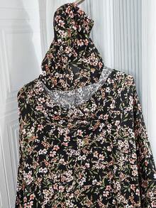 Long Floral Applique Hooded Robe, Regular Fit Long Sleeve, Made Of Non-Stretch Woven Fabric - Multicolor - View 7