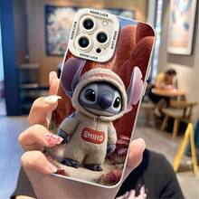 Official Disney Lilo & Stitch Cute Phone Case: Cosmic Explorer Stitch Print In Fuzzy Hoodie With Alien Landscape Background & "GOOD LUCK" Detail, Shockproof Protective Cover With Reinforced Camera Protection For IPhone 17, 16, 15, 14, 13, 12, And 11 Pro Models, Equipped With Shockproof Protection. A Perfect Gift For Family, Friends, Birthdays, Holidays, And Special Occasions. - 黑色 - 查看 5