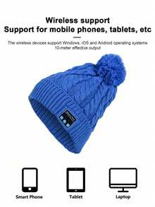 保暖无线针织帽，可拆卸，超长续航，低延迟，高清通话，立体声音乐帽 - 彩色 - 查看 4