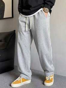 1pc Men's Loose Casual Solid Color Wide Leg Sweatpants With Drawstring Waist And Large Pockets, Suitable For Daily Walking, Work, Travel And Other Occasions - Grey - View 10