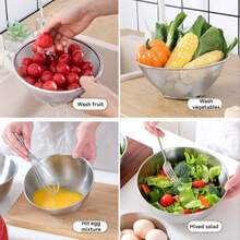 2件套不锈钢淘米篮、搅拌碗和水果滤网、蔬菜沥水篮、打蛋碗套装、蔬菜清洗盆、量杯打蛋碗、搅拌碗和水果滤网 - 銀色 - 查看 6