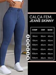 Women's Skinny Jeans, Fitted Style, High Waist, Butt-Lifting, Slim Fit, Casual And Sophisticated Look, Dark Blue - 深色水洗藍 - 查看 3
