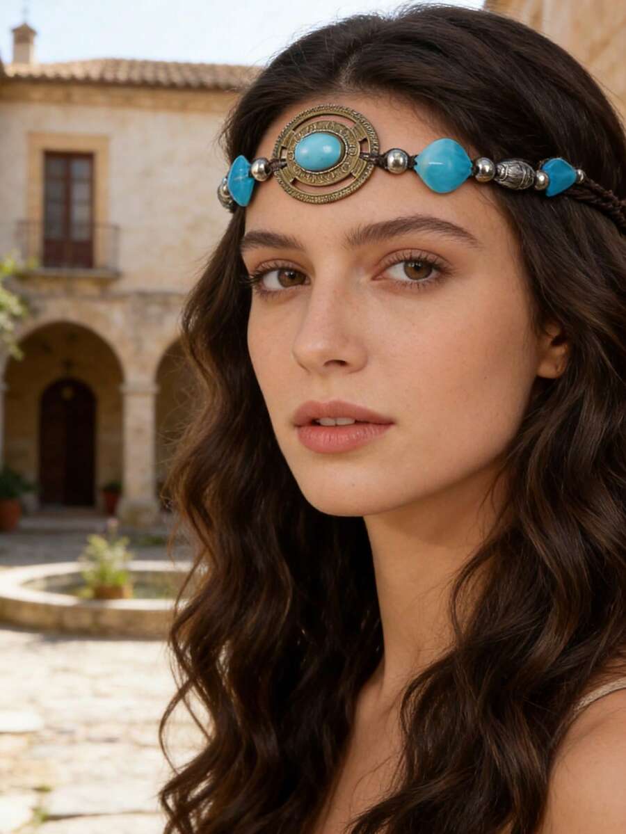 1件波西米亚风串珠发箍，天然贝壳木珠流苏发带，沙滩度假编织发饰 - 彩色 - 查看 1