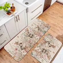 1 peça/2 peças Tapete Lavável de Coelho da Páscoa, Conjunto de Tapetes de Cozinha Lavável - Antiderrapante, Lavável na Máquina, Adequado para Cozinha, Corredor, Sala de Estar e Lavanderia - Tapete Corredor da Páscoa Vintage com Estampa de Coelho e Ovo Decoração de Banheiro - Multicolorido - Visão 1