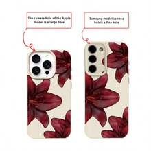 1pc TPU Material Elegant Red Lily Pattern Phone Case Compatible With IPhone 17 Pro Max/17/16 Pro Max/15/13/12/11, S20 FE/A15/S24/A55, Compatible With Redmi Note 11/Note 12/Note 13 Pro, Full Coverage Anti-Drop Soft Protective Phone Cover - White - View 7