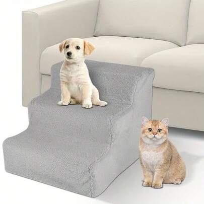 Lislark 3-Steps Dog Ramp Non-Slip Pet Stairs For Small Dog And Cats 3-Steps Dog Ramp For Sofa Soft Stairs Ramp Washable Cover