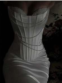 Charming Sexy Off Shoulder Corset Mermaid Satin Formal Wedding Dress,Registry Office Dresses Bridal Gown,Evening Party Dress Birthday Party Dress Country Wedding,Romantic Church Ceremony Wedding Dress,Suitable For Wedding,Dating,Party,Singles' Party,Vacation,Formal Occasions,Dinner Dress,Prom Dress,Homecoming Dess,Cocktail Party,Wedding Guest Dress,Graduation - 白色 - 查看 6