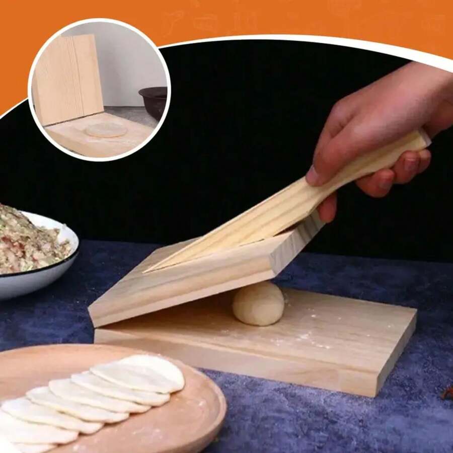 áquina para hacer piel de dumplings, prensa de dumplings de madera, herramienta de prensado de masa para tortillas hecha a mano, cocina de pasteles - A - Ver 1