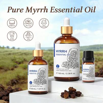  HIQILI 没药精油，100% 纯天然优质没药油，适合滋养和焕活肌肤，可用于香薰机、加湿器、手工皂和蜡烛 - 100毫升旅行装没药精油 / 30毫升滴管装没药精油 / 10毫升没药精油