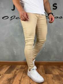 Black Tailored Trousers, Plain, Traditional Style, 4% Lycra - 香檳色 - 查看 7