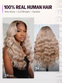 MEGALOOK Fashionable Ombre Long Curly Human Lace Wig - Multicolor - View 4