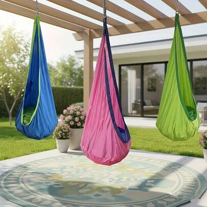 Silla colgante con capacidad de 80 kg, con almohada inflable y bolsillo, hamaca portátil para interiores/exteriores, regalo ideal para relajación y entretenimiento en el balcón, jardín, tiempo libre