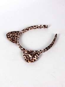1 Elegant Leopard Print Cat Ear Headband - Women's Soft Animal Theme Headwear, Makeup & Face Wash Accessory, Fun Cat Hair Accessory, Soft Texture - Hook - 1pc - View 2