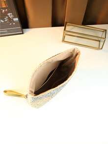 New European & American Elegant Evening Bag, Rhinestone Embellished Flap Cover Large Capacity Shoulder & Crossbody Bag - Gold - View 9