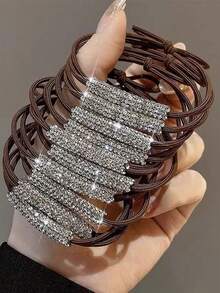 Sujetador de cola de caballo de cristal brillante de una pieza, lazo de pelo elástico de alta calidad, accesorio de pelo elegante - Multicolor - Ver 11